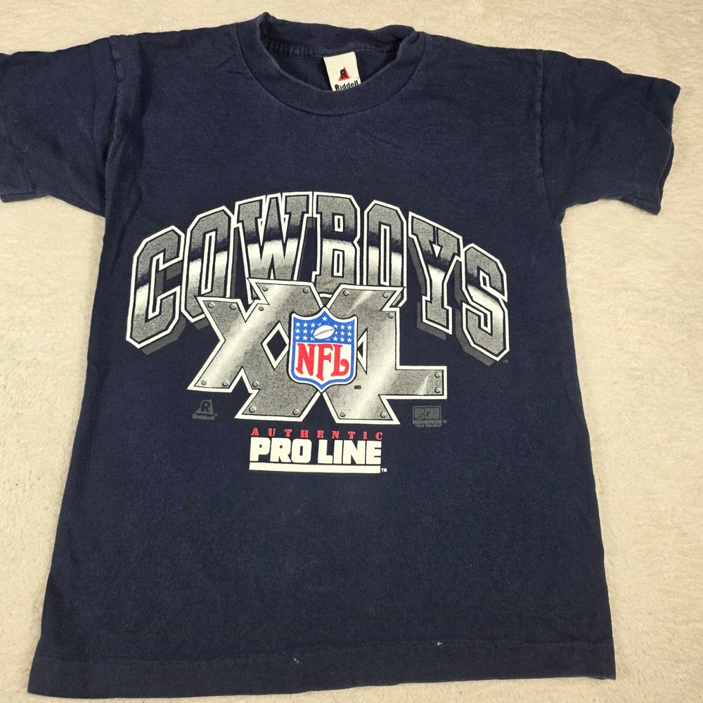 Riddell Dallas Cowboys T-Shirt Kids Youth M Navy Good Vintage 90s NFL Pro Line